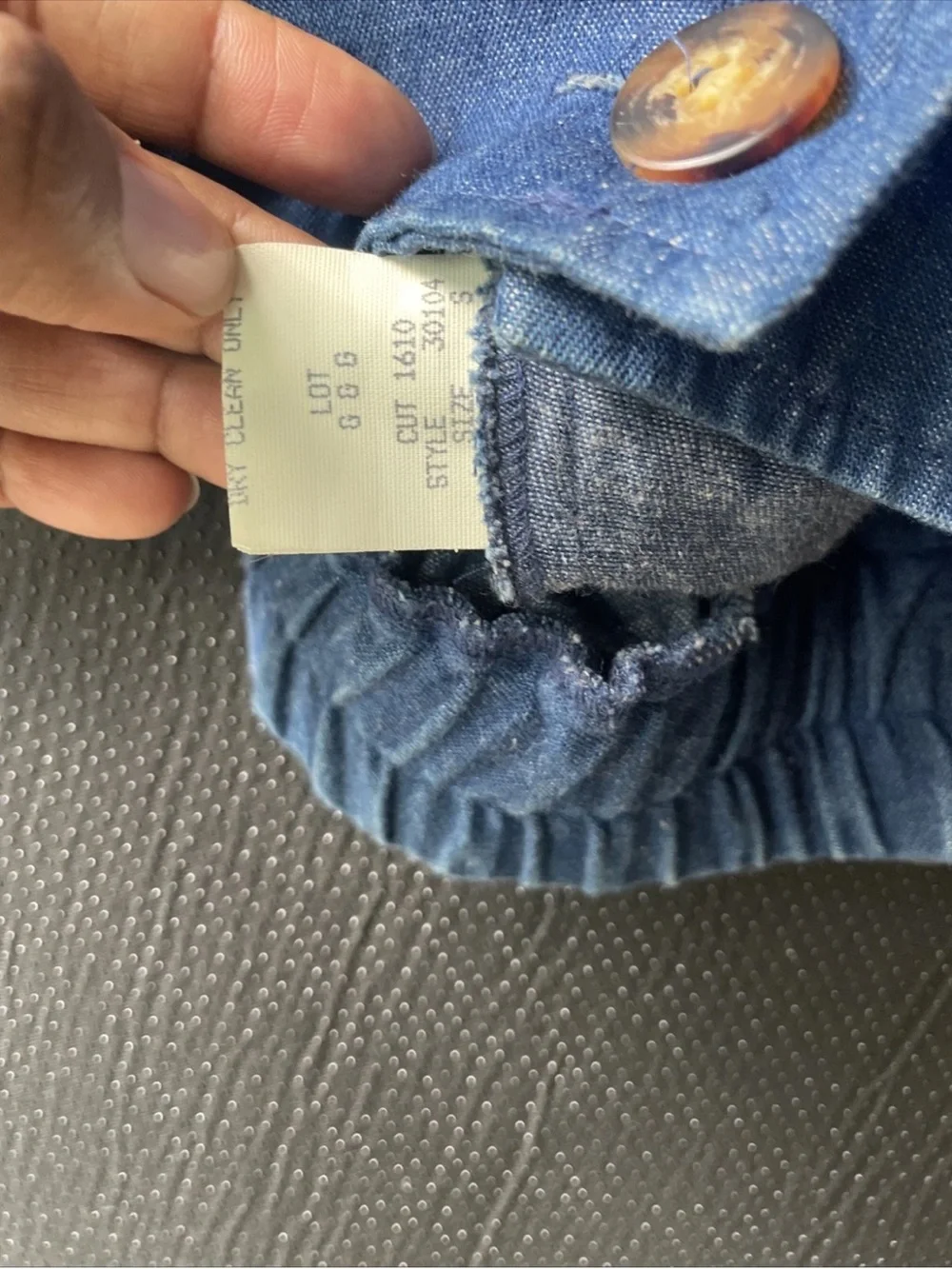 Karen Kane Blue Denim Bomber Jacket with Tan Leather Collar